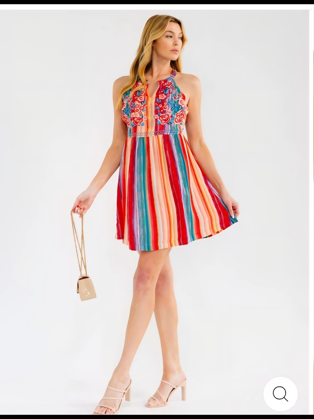 NWT Savanna Jane Embroidered Boho Floral Dress L Vibrant Stripe Boutique